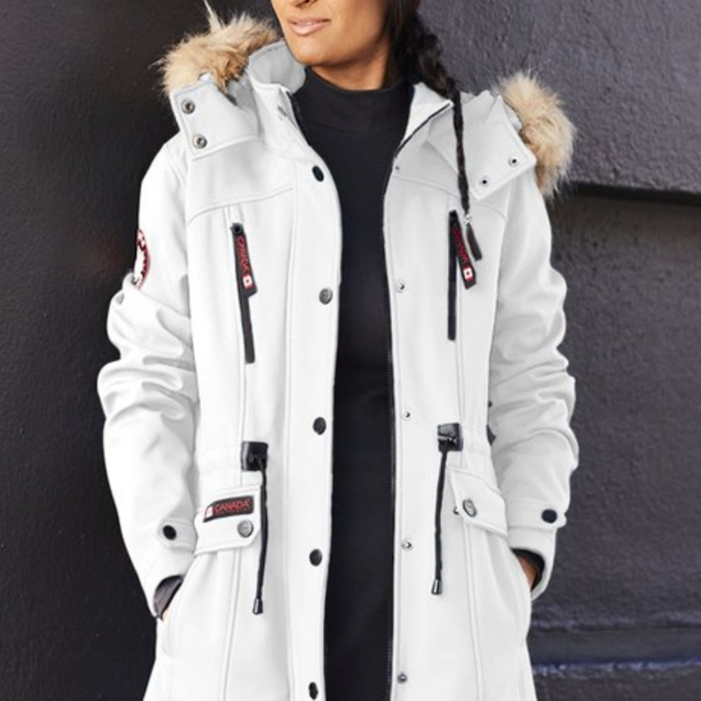 CANADA WEATHER GEAR | White Cinched-Waist Hooded Anorak (Size: 2XL)